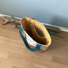 Charger l'image dans la galerie, Tote bag liège et bleu pétrole à pois