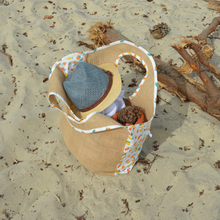 Charger l'image dans la galerie, DISPONIBLE SUR COMMANDE UNIQUEMENT Sac de plage / cabas XXL en toile de jute et coton bio - motif citrons