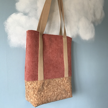 Charger l'image dans la galerie, Tote bag liège et velours rose poudré molletonné