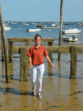 Charger l'image dans la galerie, Commande spéciale réalisée en modèle unique - Chemisette /blouse en lin lavé - coloris terracotta