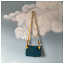 Charger l'image dans la galerie, Pochette Melito jaune moutarde à palmes bleu canard #2