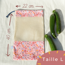 Charger l'image dans la galerie, Sac à vrac 100% coton bio - TAILLE L - motif fleurs roses #1