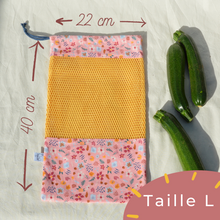 Charger l'image dans la galerie, Sac à vrac 100% coton bio - TAILLE L - motif fleurs roses #2