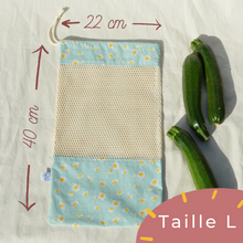 Charger l'image dans la galerie, Sac à vrac 100% coton bio - TAILLE L - motif pâquerettes
