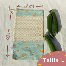 Charger l'image dans la galerie, EN STOCK Lot de 4 sacs à vrac / pochons de rangement 100% coton bio - TAILLES M/L/XL - motif renards