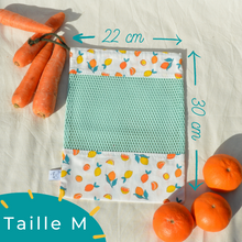 Charger l'image dans la galerie, EN STOCK Lot de 4 sacs à vrac / pochons de rangement 100% coton bio - TAILLES S/M - motif citrons