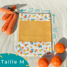 Charger l'image dans la galerie, EN STOCK Lot de 2 sacs à vrac / pochons de rangement 100% coton bio - TAILLES M - motif citrons