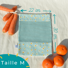 Charger l'image dans la galerie, EN STOCK Lot de 4 sacs à vrac / pochons de rangement 100% coton bio - TAILLES M/L/XL - motif pâquerettes