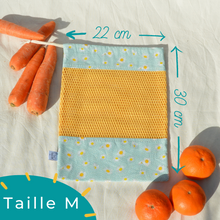 Charger l'image dans la galerie, EN STOCK Lot de 2 sacs à vrac / pochons de rangement 100% coton bio - TAILLES M - motif pâquerettes