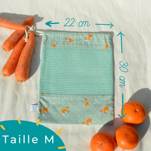 Charger l'image dans la galerie, EN STOCK Lot de 4 sacs à vrac / pochons de rangement 100% coton bio - TAILLES M/L/XL - motif renards