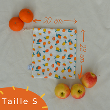 Charger l'image dans la galerie, EN STOCK Lot de 2 sacs à vrac / pochons de rangement 100% coton bio - TAILLES S - motif citrons