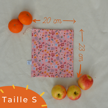 Charger l'image dans la galerie, EN STOCK Lot de 2 sacs à vrac / pochons de rangement 100% coton bio - TAILLES S - motif fleurs roses