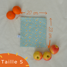 Charger l'image dans la galerie, Lot de 4 sacs à vrac 100% coton bio - TAILLES S/M - motif pâquerettes