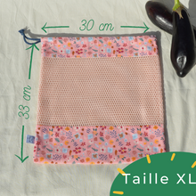 Charger l'image dans la galerie, Sac à vrac 100% coton bio - TAILLE XL - motif fleurs roses