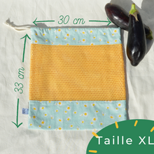 Charger l'image dans la galerie, EN STOCK Lot de 4 sacs à vrac / pochons de rangement 100% coton bio - TAILLES M/L/XL - motif pâquerettes