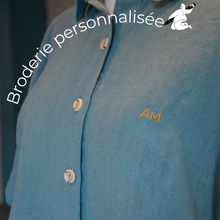 Charger l'image dans la galerie, Réalisé sur commande - Chemisette 100% fait main - lin lavé fabriqué en France - coloris eucalyptus