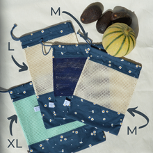 Charger l'image dans la galerie, Sac à vrac 100% coton bio - TAILLE XL - motif marguerites bleu marine