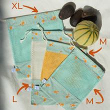 Charger l'image dans la galerie, EN STOCK Lot de 4 sacs à vrac / pochons de rangement 100% coton bio - TAILLES M/L/XL - motif renards