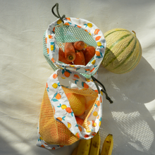 Charger l'image dans la galerie, EN STOCK Lot de 2 sacs à vrac / pochons de rangement 100% coton bio - TAILLES M - motif citrons