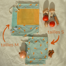 Charger l'image dans la galerie, Lot de 4 sacs à vrac 100% coton bio - TAILLES S/M - motif renards