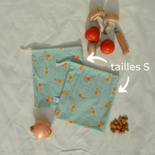 Charger l'image dans la galerie, EN STOCK Lot de 2 sacs à vrac / pochons de rangement 100% coton bio - TAILLES S - motif renards