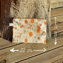 Charger l'image dans la galerie, EN STOCK Pochette de rangement 16x22cm en coton bio - motif animaux de la forêt