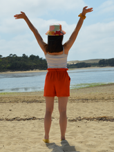 Charger l'image dans la galerie, ÉPUISÉ Short paperbag 100% fait main - crêpe de viscose éco-responsable certifié Ecovero™ - coloris tangerine