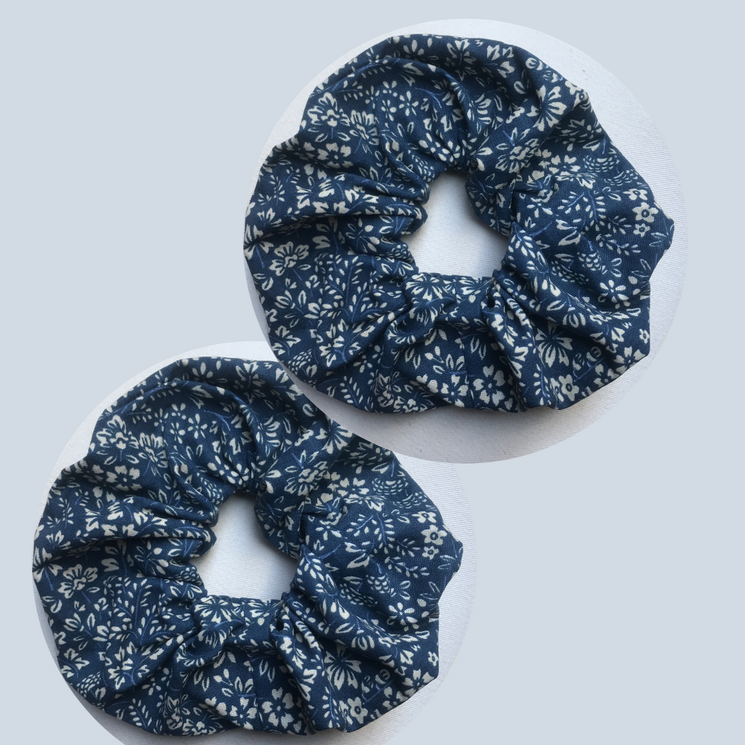 Lot de 2 chouchous adultes - coton bleu marine à fleurs #1