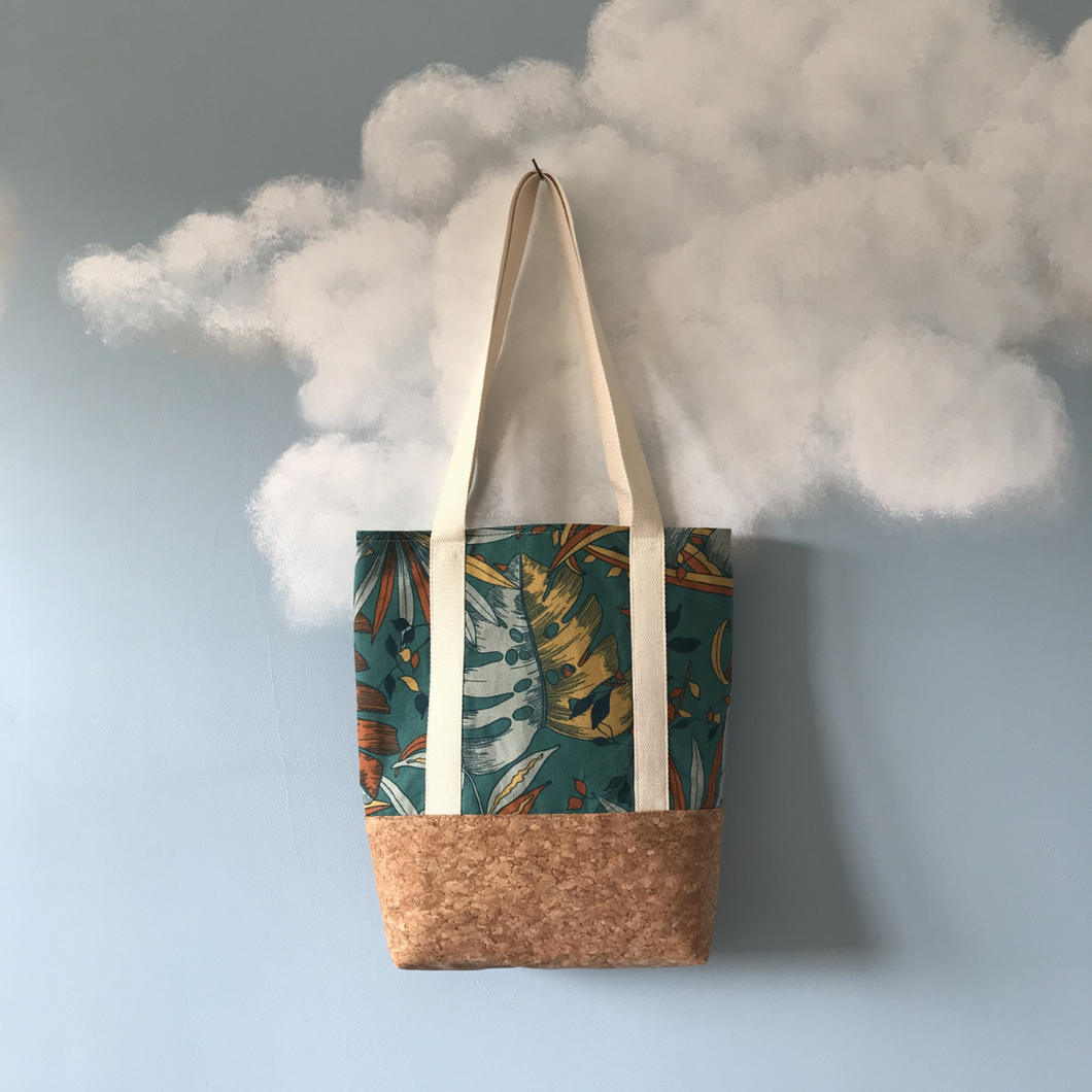 EN STOCK Tote bag liège et blanc à motifs savane