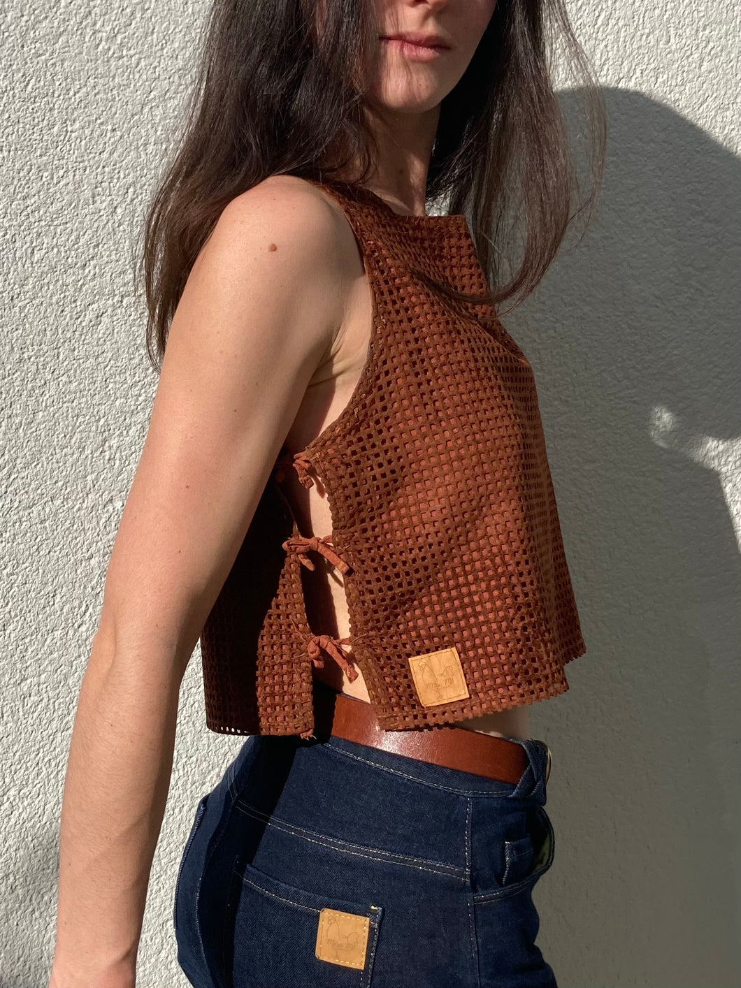 Réalisé sur commande - crop top réversible marron et terracotta